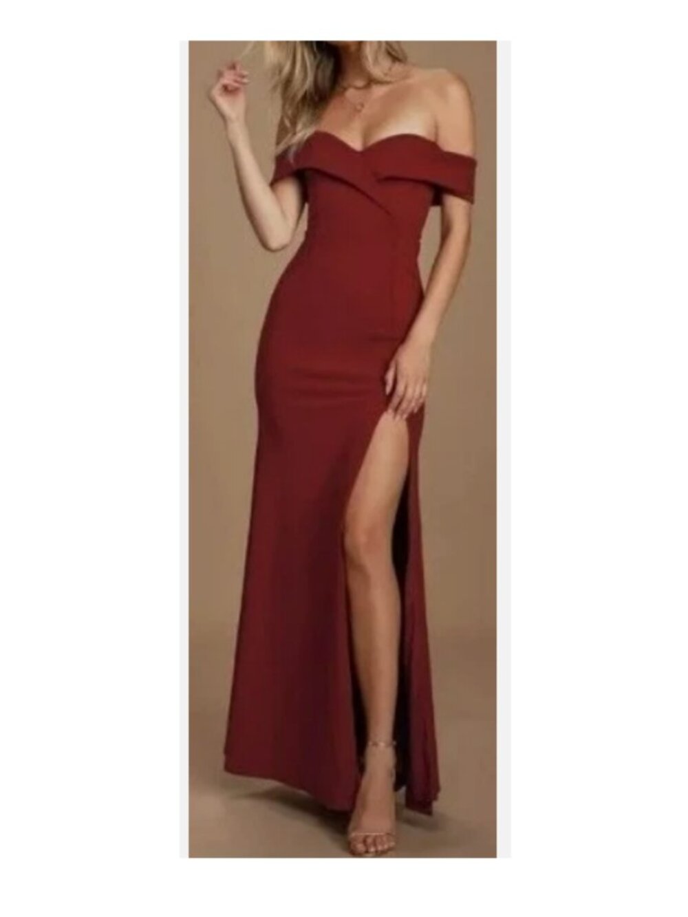 LULUS (128) Size M Red Wine Song of Love off the shoulder Maxi Dress